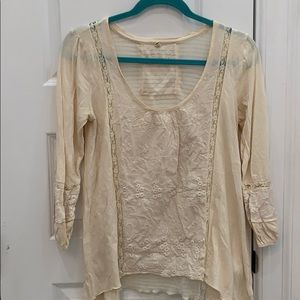 Anthropologie Tiny cream top with lace embroidery